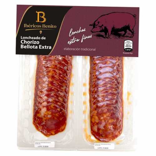 Bipack de Chorizo de Bellota Ibérique 50% Race Ibérique Benito Tranché à la Machine 2 Sachets de 50gr.