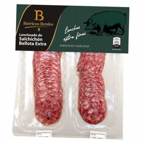 Bipack de Saucisson de Bellota Ibérique 50% Race Ibérique Benito Tranché à la Machine 2 Sachets de 50gr. Chacun