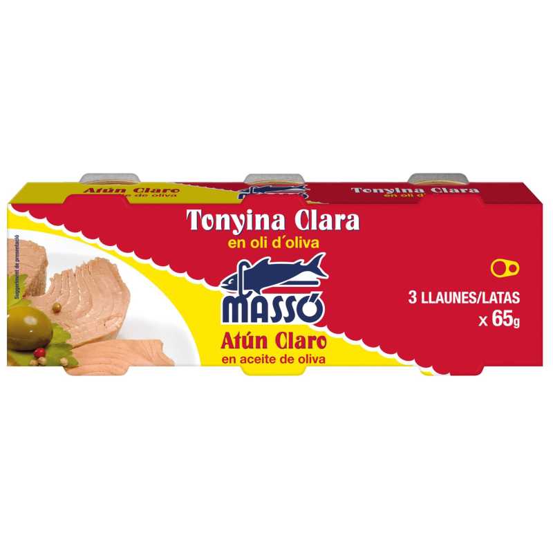 ATUN CLARO MASSO EN ACEITE DE OLIVA Pack de 3 latsa x 65 grs.