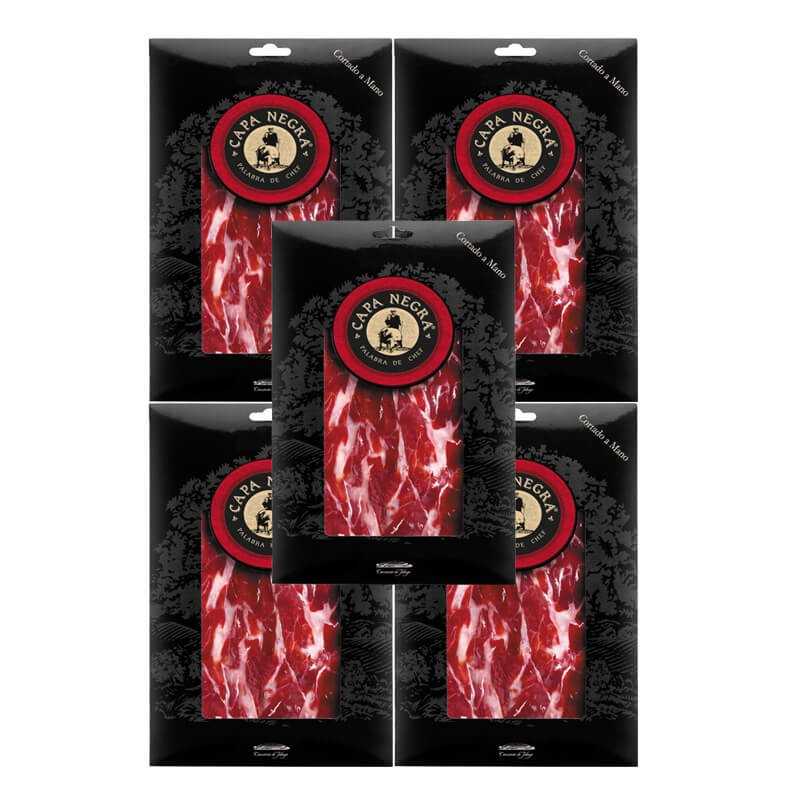 Lot de 5 Enveloppes Jambon de Gland 100% Ibérique Capa Negra Jabugo Pata Negra Tranché au Couteau