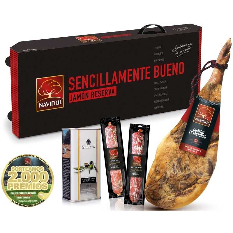 Lote NAVIDUL Jamón Cuatro Estaciones pieza de 7 a 8Kgs. +  Embutidos + Aceite + Estuche lote