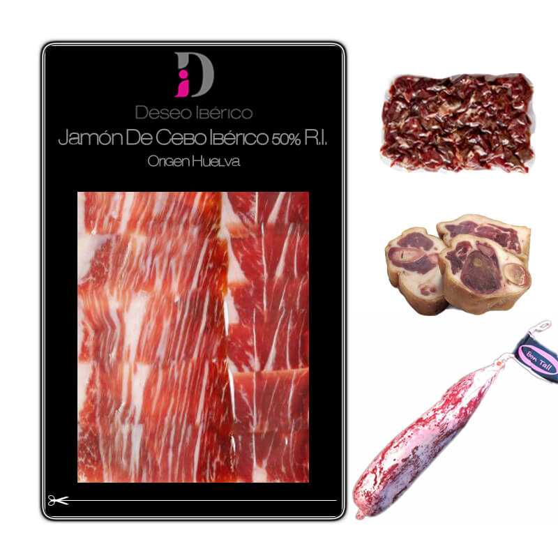 Lote 2 Jamón de Cebo Ibérico 50% Raza Ibérica Deseo Ibérico Loncheado + Longaniza De Payés